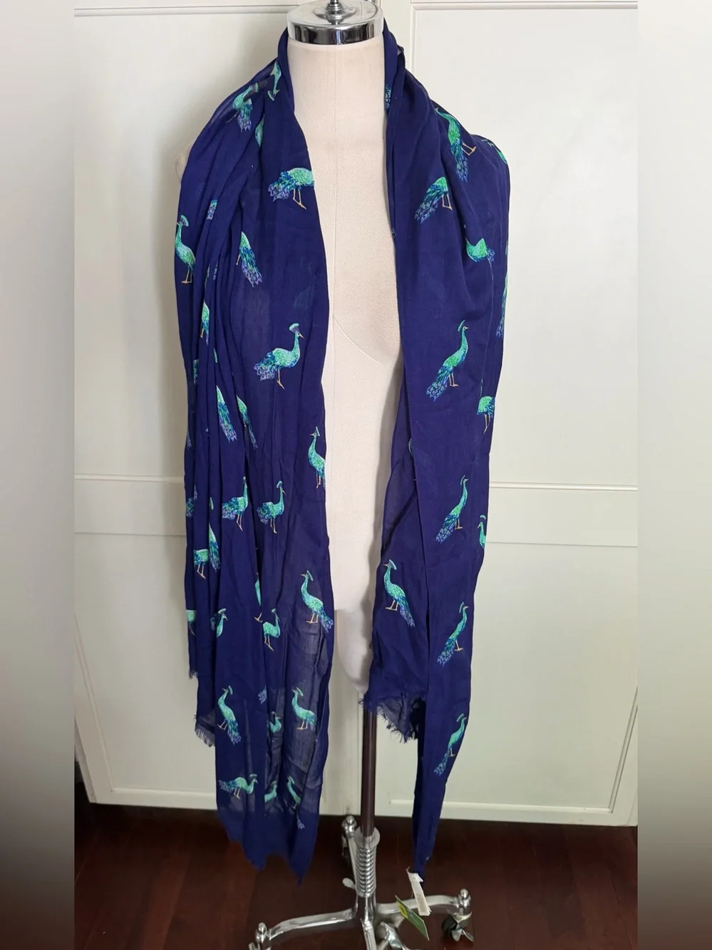 Kate Spade Navy Peacock Print Lightweight Scarf - Women